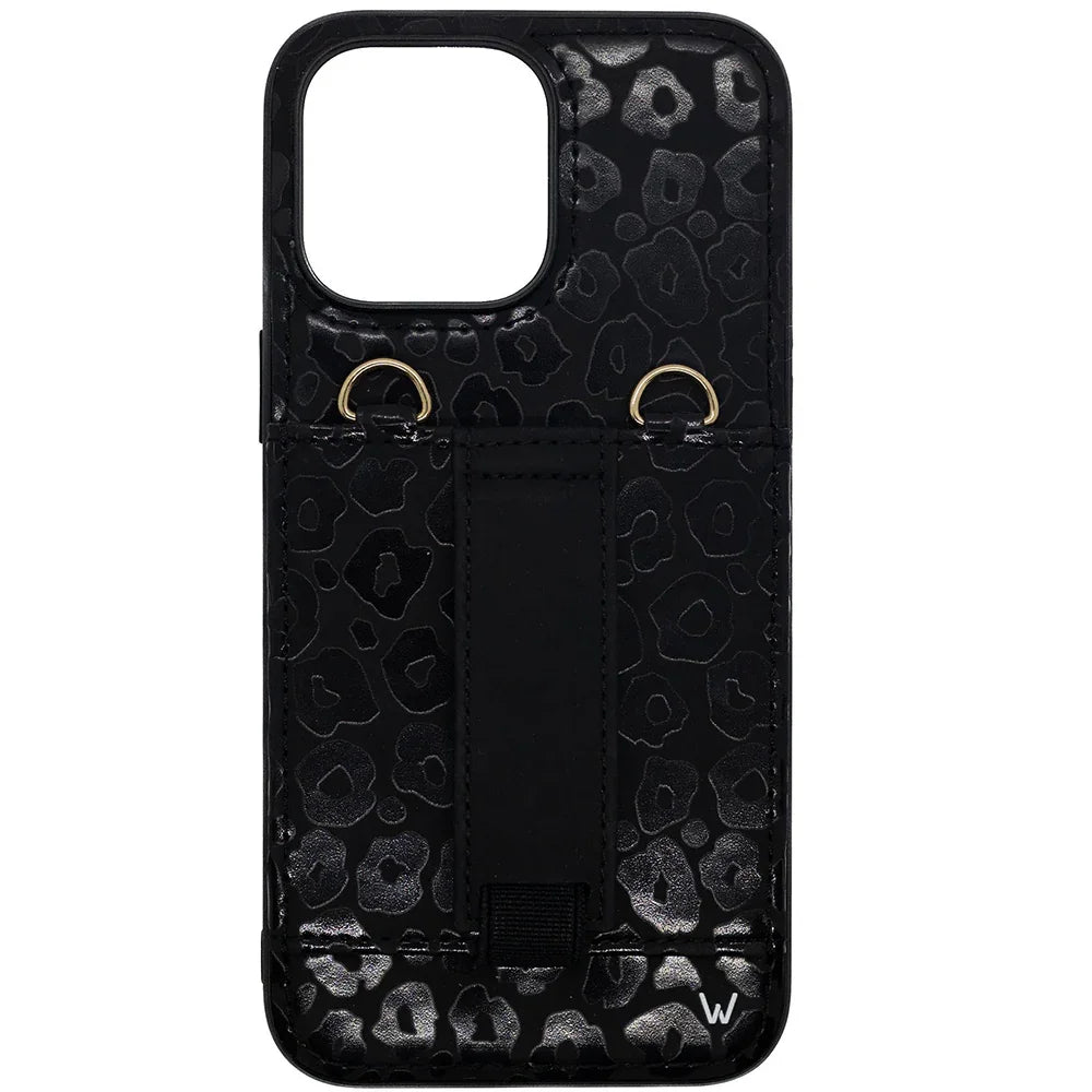 Blacked Out Leopard Purse Case vegan leather Walli Case with card carry and hands free style