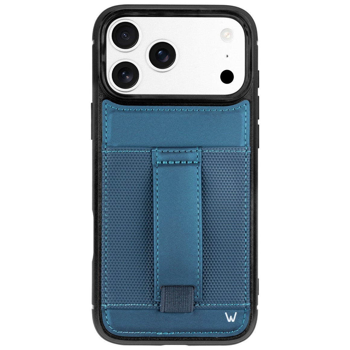 Blue Elite Original Case with premium vegan leather, integrated wallet, finger strap, and adjustable kickstand