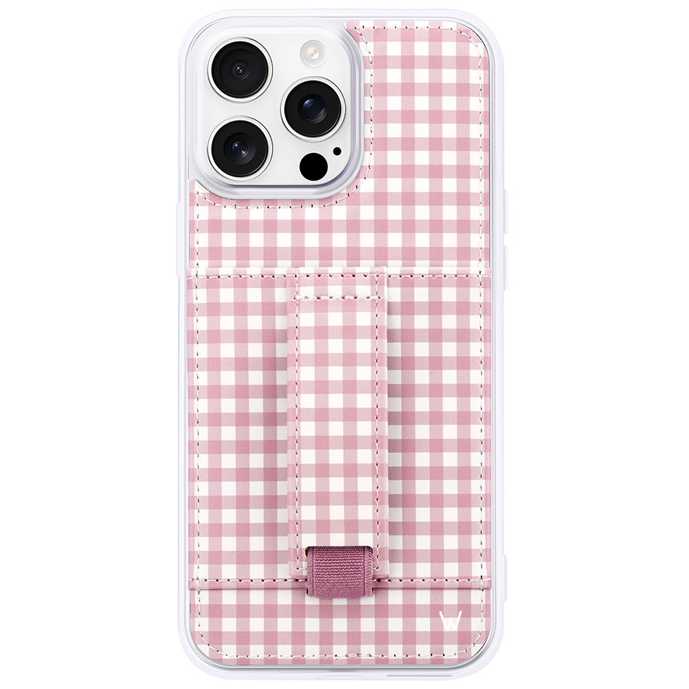 Original Case Blushing Gingham slim iPhone case with finger strap and card holder for everyday secure grip