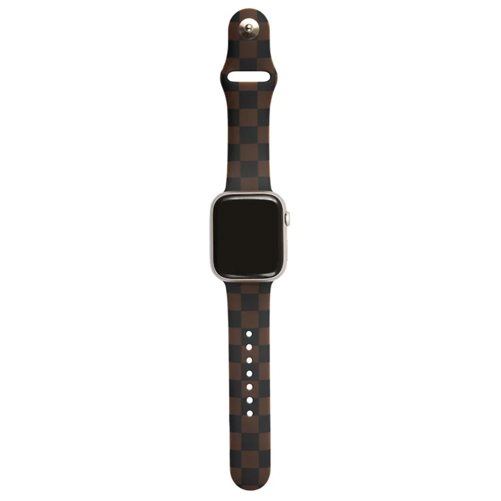 Chelsea Checks Apple Watch band featuring a classic neutral check pattern on a soft silicone strap.