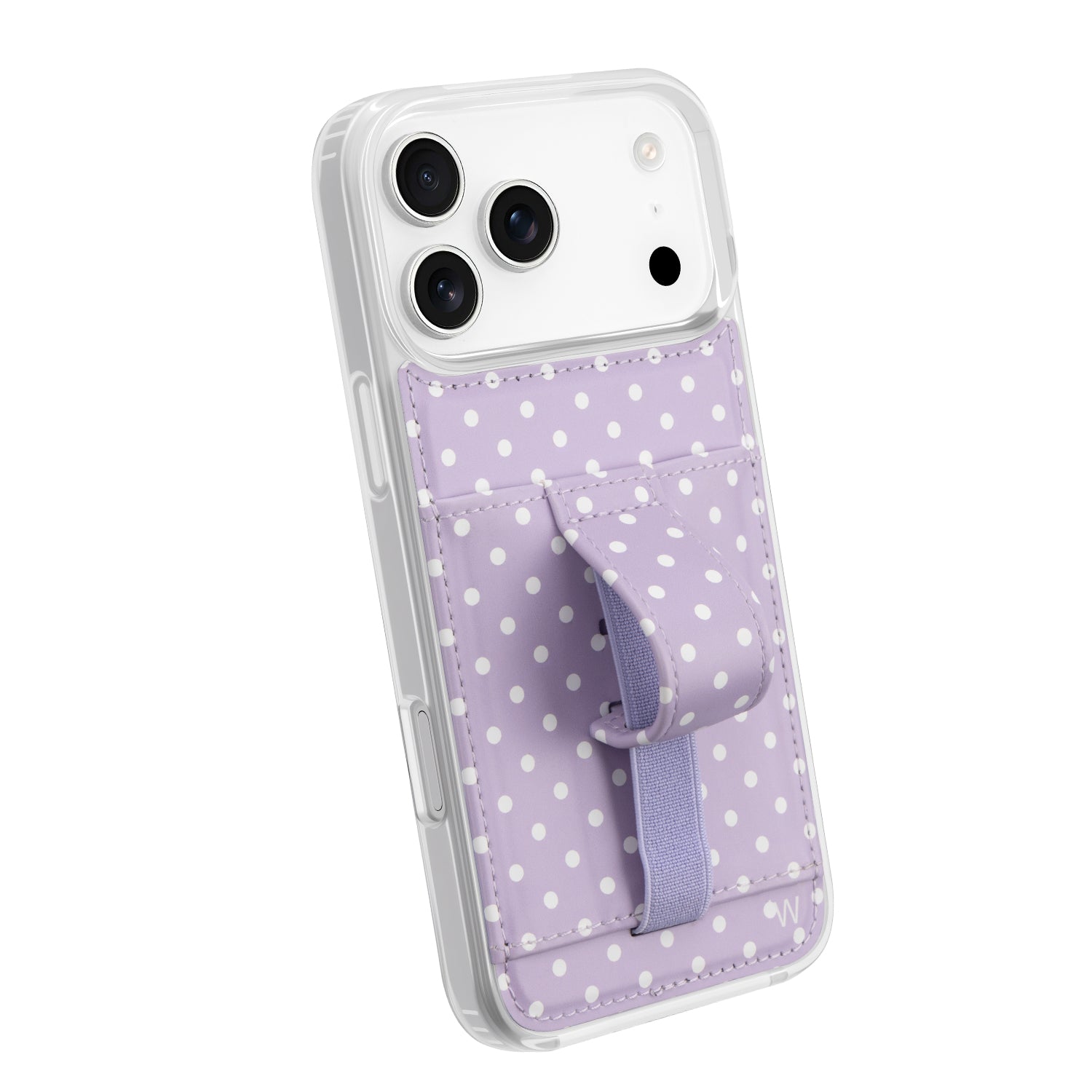Lilac Polka Dot Phone Case — Finger Loop & Card Wallet | Walli