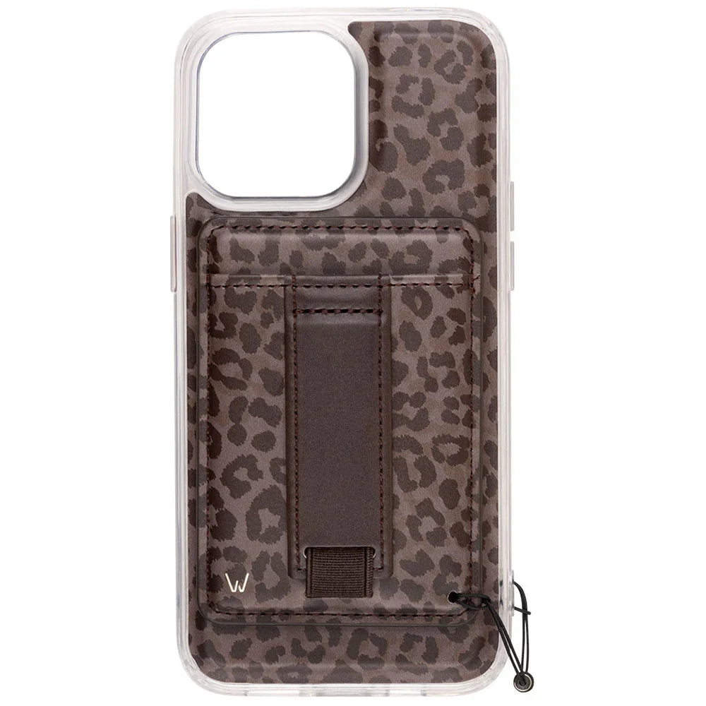 Shadow Leopard Magnetic Case with bold leopard print, magnetic compatibility, finger strap, and kickstand