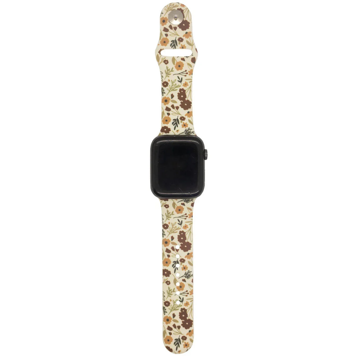 Harvest Floral Apple Watch band featuring a colorful autumn-inspired floral pattern on a comfortable silicone strap.
