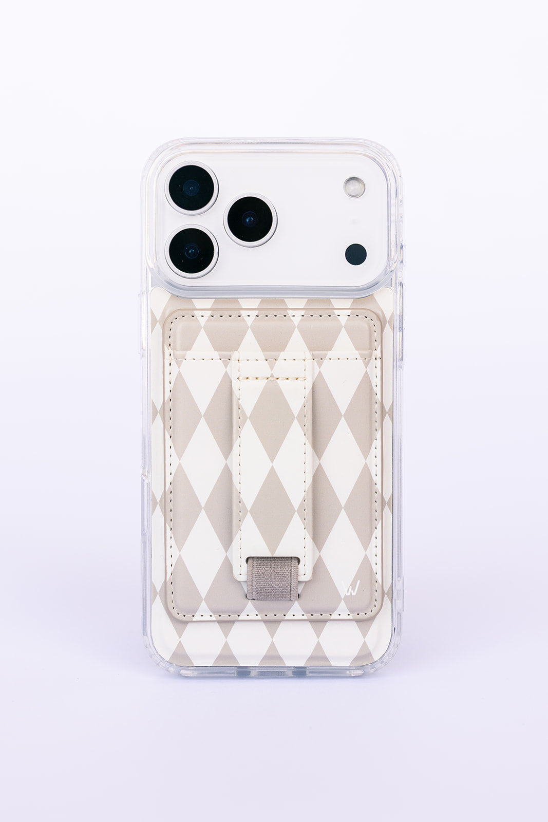 Beige Checkered Phone Case Bundle + Beaded Wristlet | Walli iPhone 17 Pro